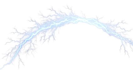Obraz premium Dynamic lightning bolt illustration showcasing vibrant blue energy and striking visual impact against a dark background. Transparent background.