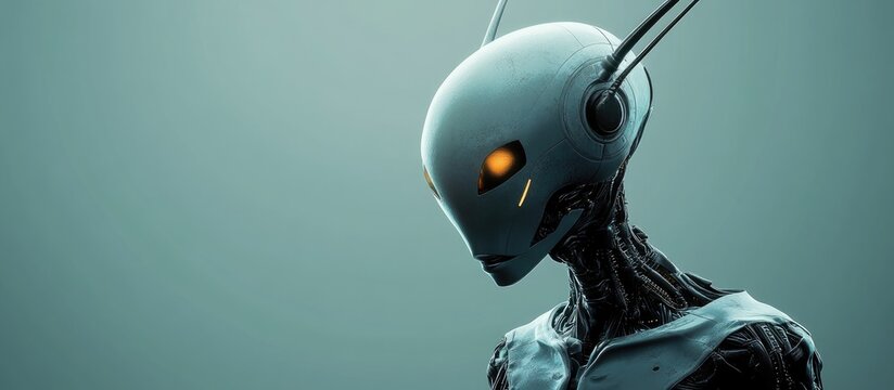 Alien robotic being featuring a large flat head and enigmatic antennae 3D render