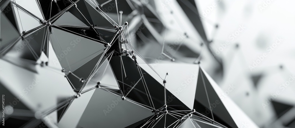 Poster black and white background featuring interconnected triangles dots and lines a modern polygonal desi