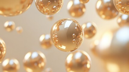Naklejka premium Gold beige backdrop featuring spheres 3D illustration and rendering