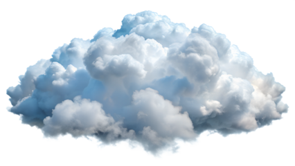 Fluffy white cloud with soft edges, perfect for backgrounds in various designs and themes. Ideal for nature or weather projects. Transparent or white background.