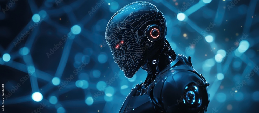 Aufkleber robot in a digital environment with a virtual backdrop 3d rendering