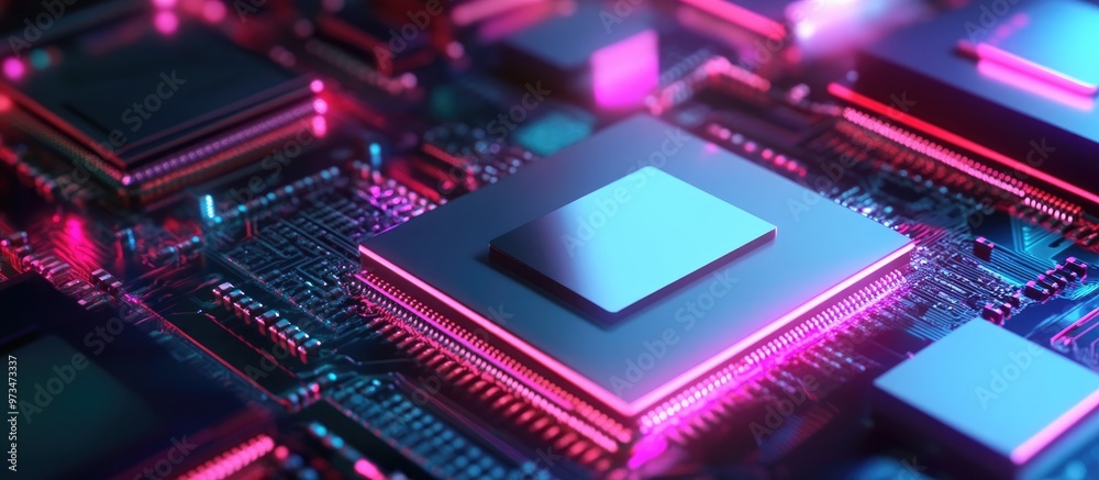 Poster 3d rendering of a conceptual image showcasing central computer processors cpu