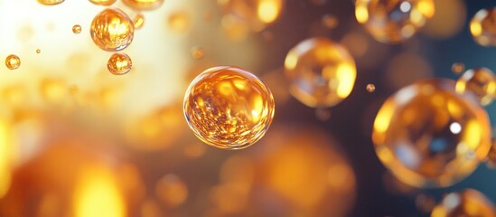 Serum and vitamin droplets applied to skin cells Close up of oil and vitamin drops penetrating skin layers to diminish sagging 3D rendering