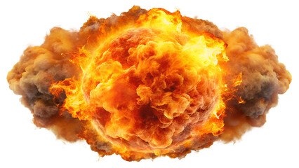 Vibrant explosion with fire, smoke, and energy. Perfect for illustrating destruction, chaos, or intense action scenes. Transparent or white background.