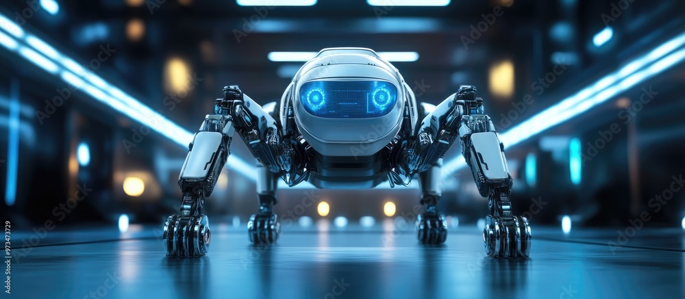 Poster 3d rendering of a smart robotic bot moving in reverse