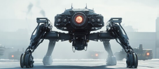 Fototapeta premium Rear view of a standing combat machine 3D illustration