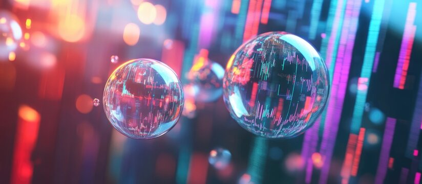 Economic bubble burst in AI and stock market speculation concept highlighting overvalued technology with inflated valuations featuring 3D rendered elements