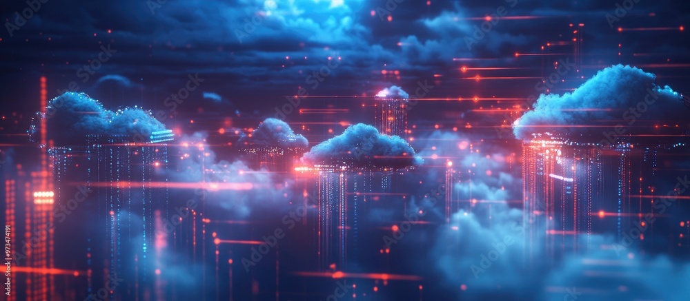 Poster connecting and communicating through a global network using cloud data and internet technology emplo