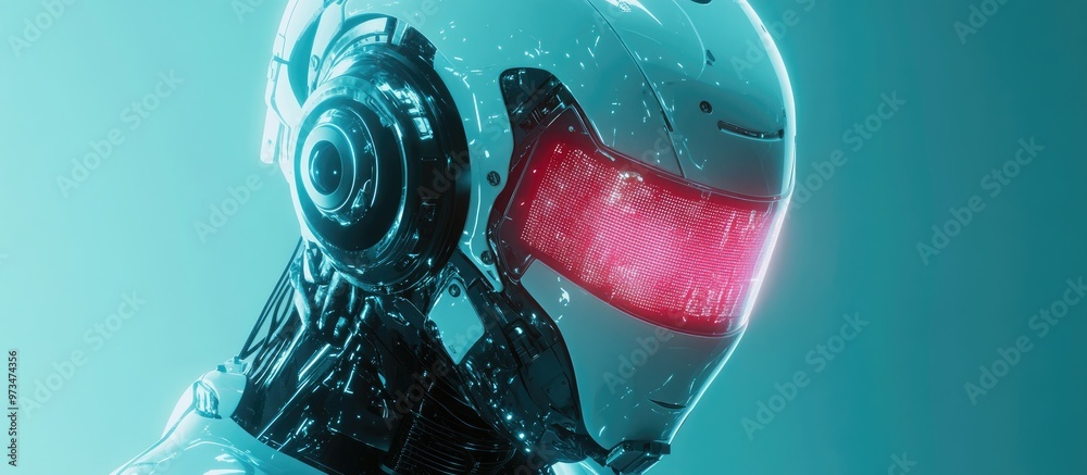 Poster 3d illustration of a sci fi robot with a glowing computer display for a head showcasing advanced art