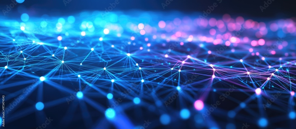 Poster abstract illustration of global network connections featuring points and lines with a wireframe back