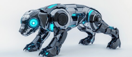 Fototapeta premium Cyber dog in alert mode against a white background 3D illustration