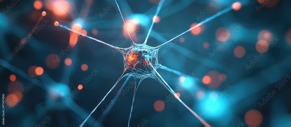 Poster abstract representation of neural connections set against a blue backdrop a technological design the