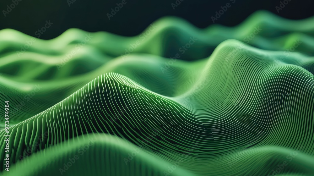 Poster abstract green background with dynamic lines featuring 3d illustration and rendering techniques