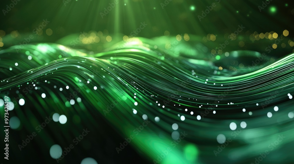 Poster abstract green background with dynamic lines featuring 3d illustration and rendering techniques