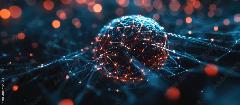 Poster abstract representation of artificial intelligence in a technological web environment emphasizing vi