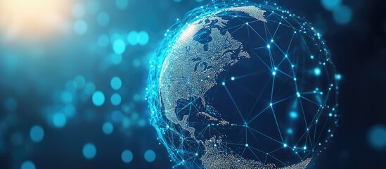 Concept of global connectivity with a 3D rendered network sphere representing planet Earth