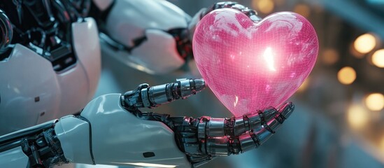 Fototapeta premium Robot grasping a pink heart