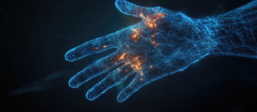 Abstract animation depicting the linking of fingers from a hand