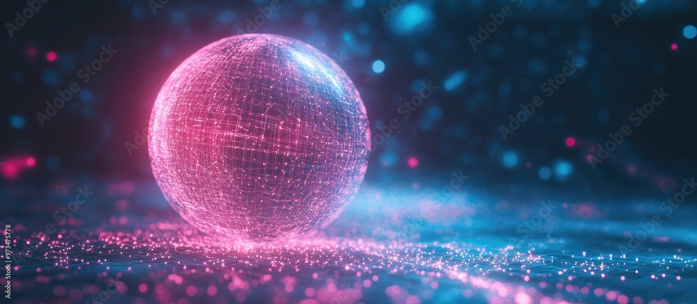 Aufkleber polygonal artificial intelligence spherical grid with data analytical algorithms for science and bus