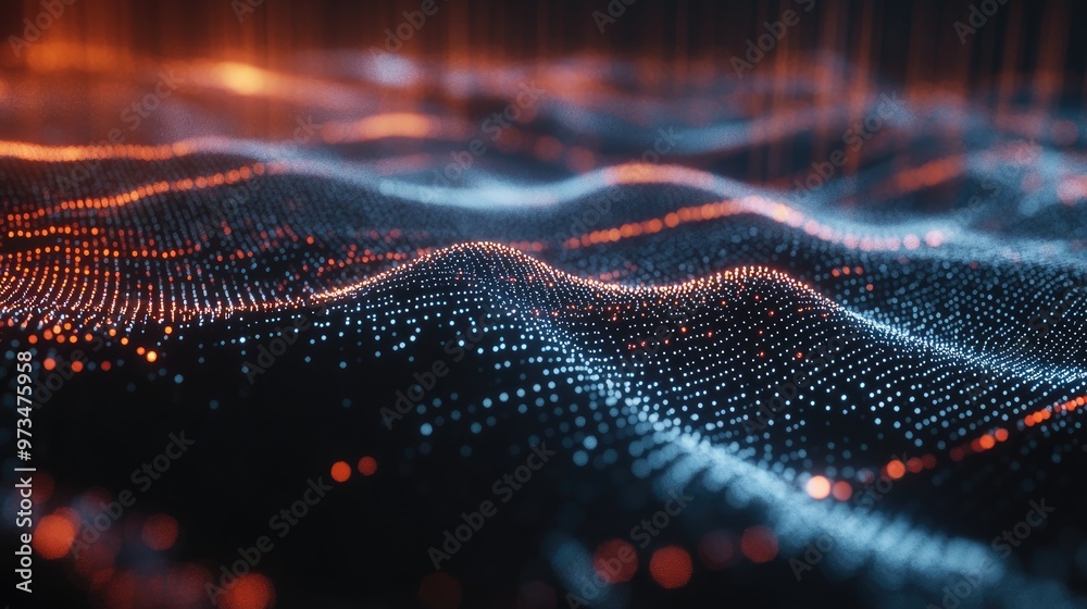 Poster abstract digital technology background featuring the connection of dots and lines on a dark backdrop