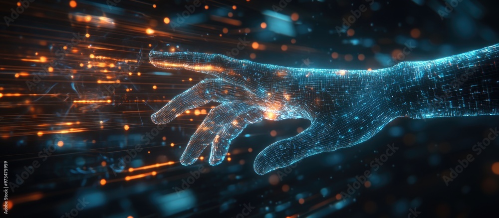 Poster hand interacting with a high speed data connection showcasing advancements in internet and digital t