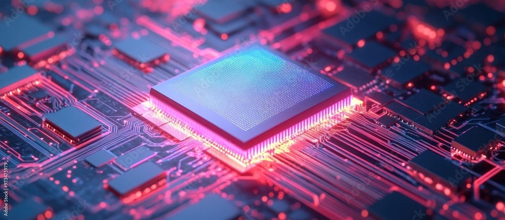 Poster 3d rendering of a smart microchip showcasing artificial intelligence technology