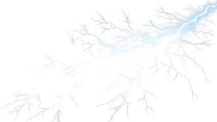 Fototapeta premium A striking blue lightning bolt illuminating the dark sky, showcasing the raw power and beauty of natural phenomena. Transparent background.