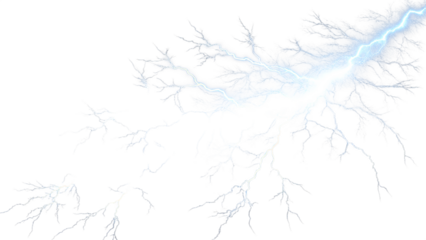 A striking blue lightning bolt illuminating the dark sky, showcasing the raw power and beauty of natural phenomena. Transparent background.
