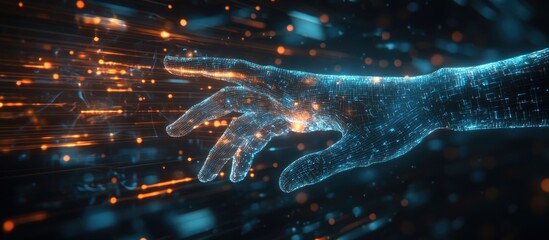 Hand interacting with a high speed data connection showcasing advancements in internet and digital technologies including AI and efficient data transfer for modern business communication