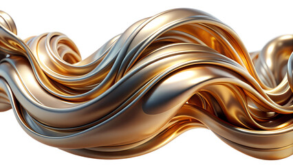 A stunning abstract representation of flowing metallic waves showcasing rich gold and silver tones, perfect for modern design. Transparent or white background.
