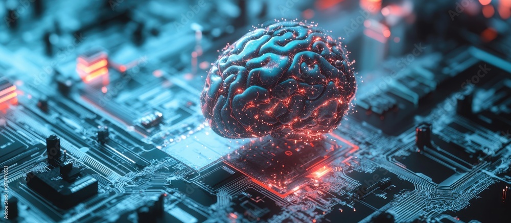 Poster ai and machine learning concepts represented through innovative technology showcasing neural network