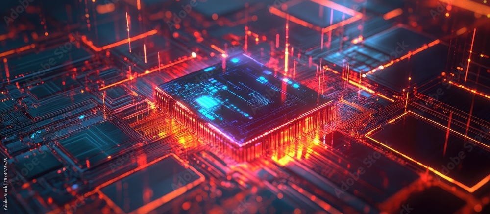 Aufkleber abstract holographic microchip on a metallic background representing the concepts of artificial inte