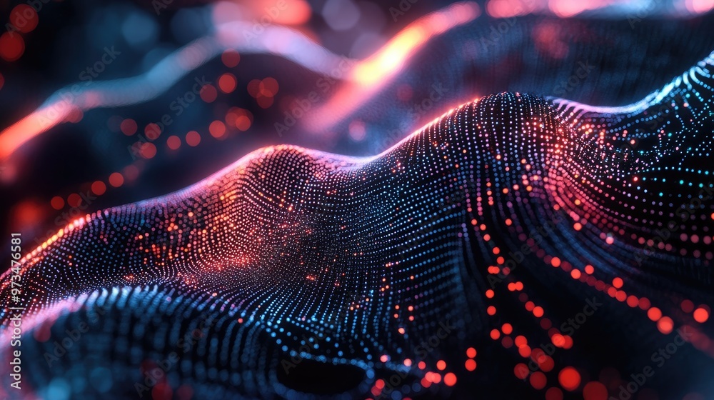 Poster technology backdrop featuring concepts of big data visualization and artificial neural networks