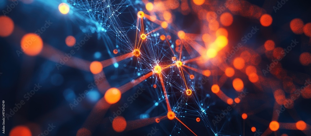 Fototapete Abstract digital background featuring interconnected points and lines Illuminated plexus representation Visualization of big data and advanced technology concepts 3D rendering