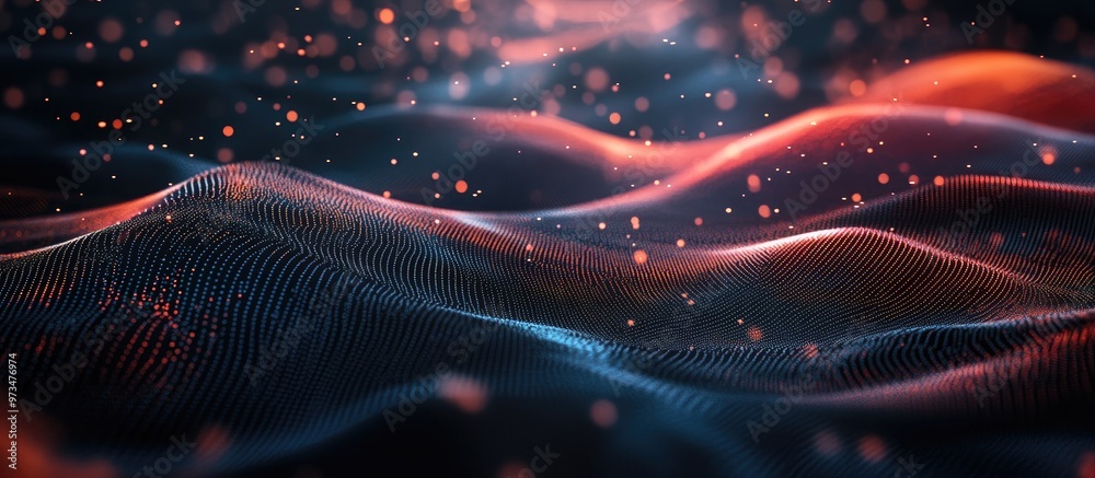 Poster futuristic abstract concept of data analysis with flowing dots virtual quantum cryptography and visu