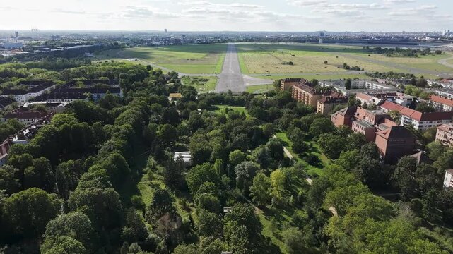 Approaching Tempelhofer Feld. Former airport on the outskirts of Berlin. Used as a park for leisure activities. Large meadow with two runways. Sch&ouml;neberg and Kreuzberg districts.