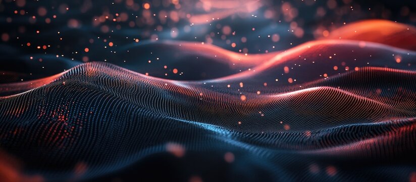 Futuristic abstract concept of data analysis with flowing dots Virtual quantum cryptography and visualization of artificial intelligence in business