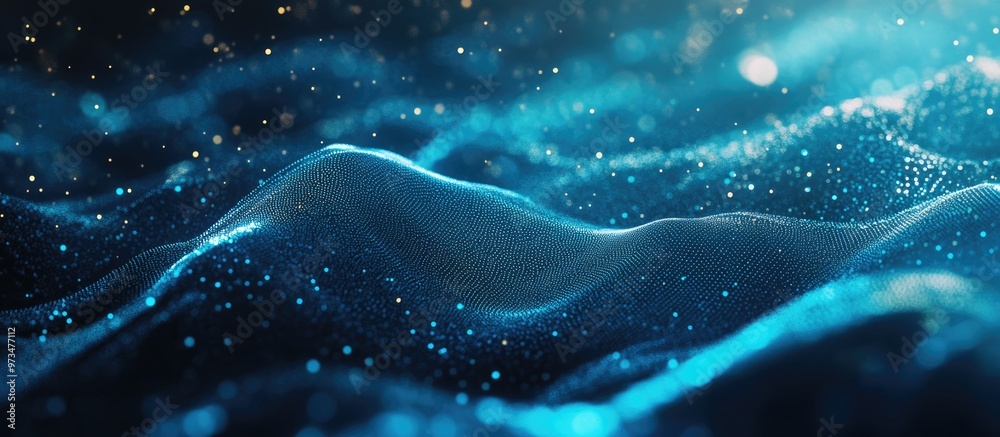Poster futuristic abstract background featuring wavy patterns particles and dots digital wave effect with b