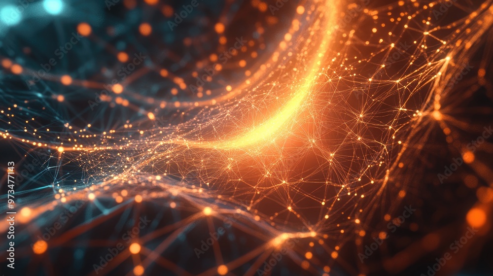 Aufkleber glowing lines and dots create a digital plexus in this abstract 3d rendering representing a network 