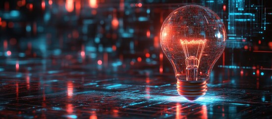 3D rendering of an artificial intelligence concept featuring a digital lightbulb