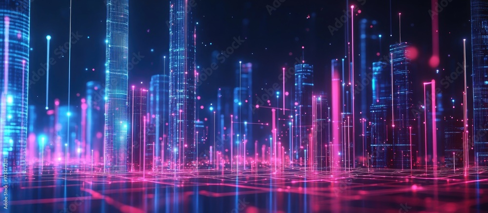 Poster smart city concepts and iot integration represented through an abstract visualization of wireless co