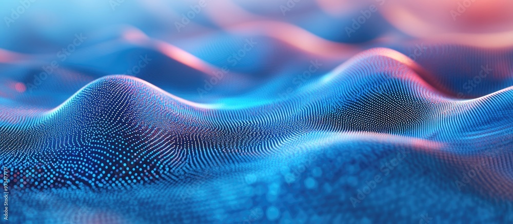 Poster Blue wave light gradient texture background Abstract representation of AI technology and big data in a digital context 3D rendering