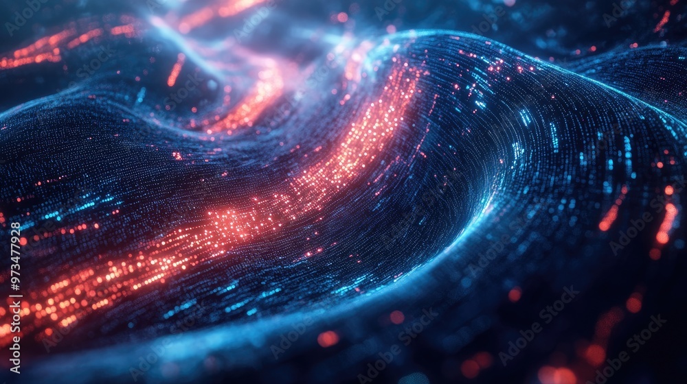 Poster abstract illustration depicting a digital stream showcasing concepts of artificial intelligence big 