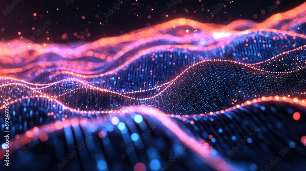 Poster abstract illustration depicting a digital stream showcasing concepts of artificial intelligence big 