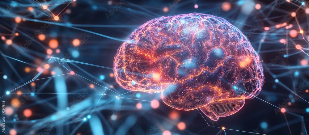 Poster futuristic technology network simulating brain function for business analysis innovation and growth 