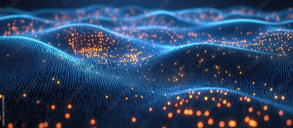 Poster connected dots and lines representing ai technology visualizing the motion of digital data flow with