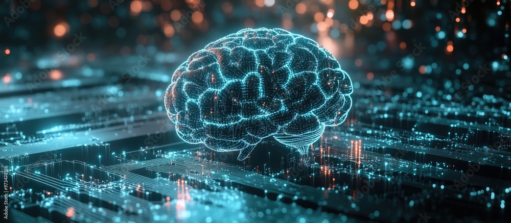 Aufkleber animation of an artificial intelligence brain showcasing digital concepts of big data and deep learn