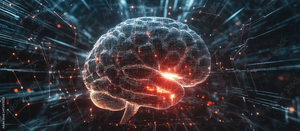 Poster concept of artificial intelligence showcasing a digital representation of a brain and technology int