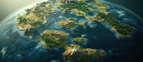 Obraz premium 3D rendering of a scientific map of Earth showcasing various geographical and environmental elements